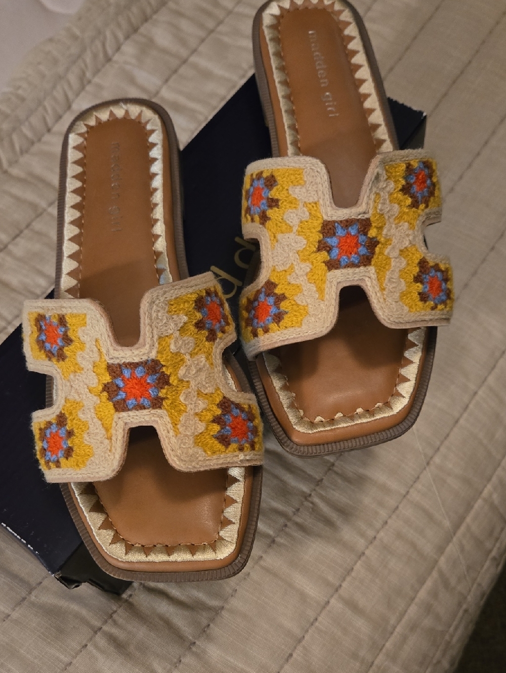 Woven Crochet Slide Sandals - Yellow/Multi